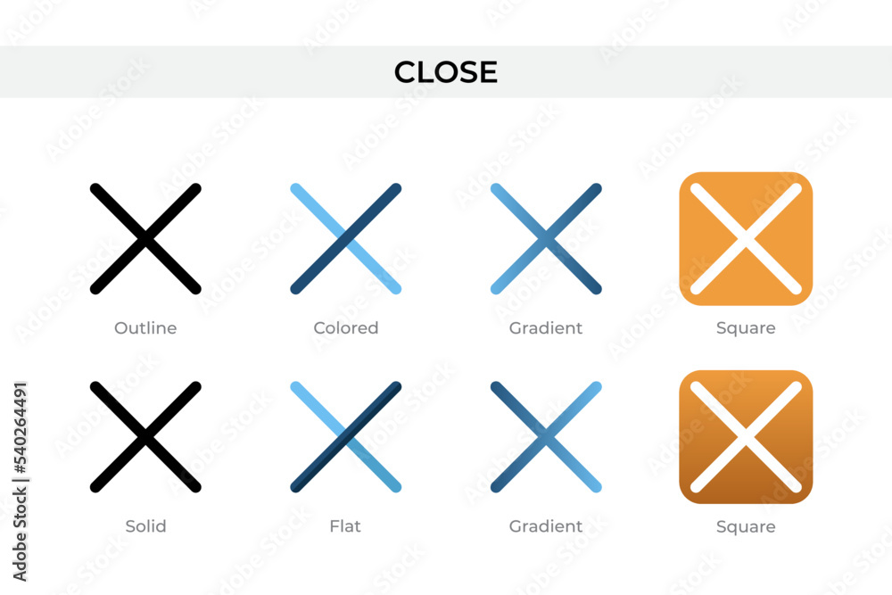 close icon in different style. close vector icons designed in outline, solid, colored, gradient, and flat style. Symbol, logo illustration. Vector illustration close icon in different style. close vector icons designed in outline, solid, colored, gradient, and flat style. Symbol, logo illustration. Vector illustration