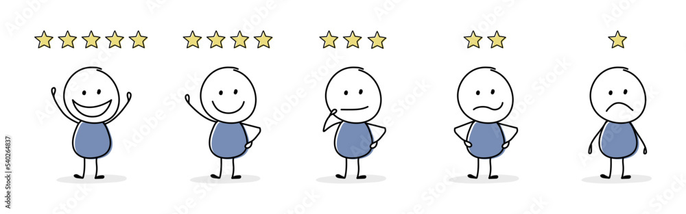 Star rating with funny stickman. Appraisal concept. Vector Star rating with funny stickman. Appraisal concept. Vector