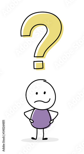 Angry cartoon caricature with question mark icon. Business concept. Vector