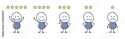 Star rating with funny stickman. Appraisal concept. Vector