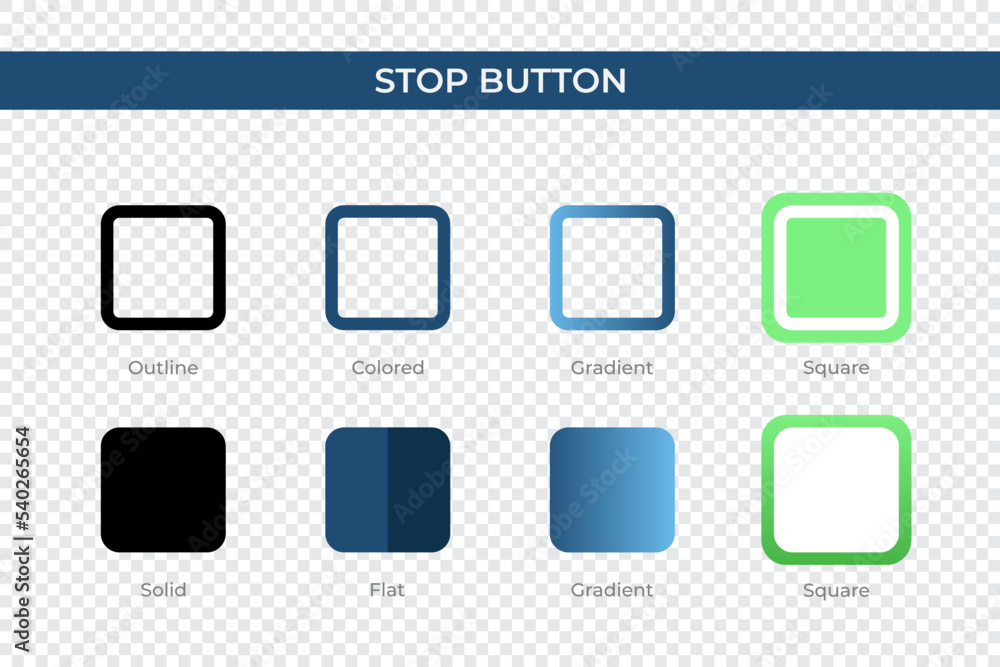 Stop Button icon in different style. Stop Button vector icons designed in outline, solid, colored, gradient, and flat style. Symbol, logo illustration. Vector illustration Stop Button icon in different style. Stop Button vector icons designed in outline, solid, colored, gradient, and flat style. Symbol, logo illustration. Vector illustration