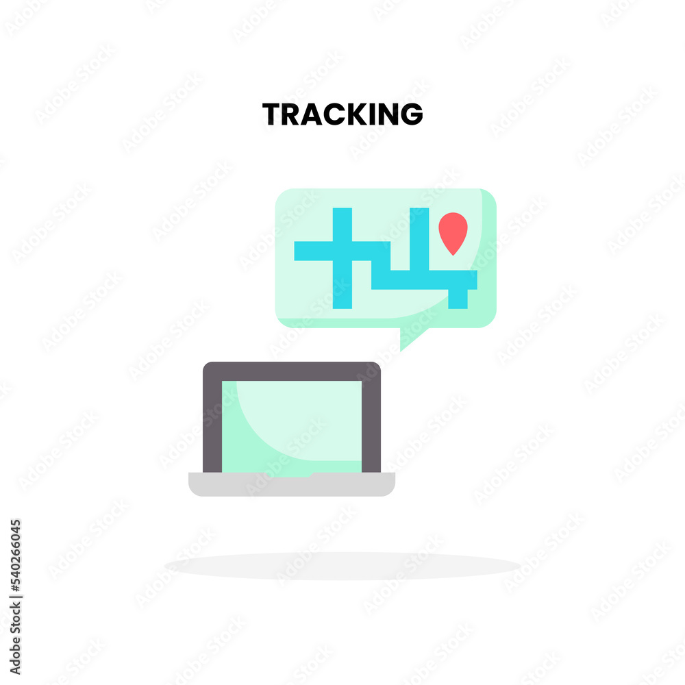 Tracking delivery order flat icon, with laptop and map location Vector Illustration for Graphic Design Element. Isolated on white background Tracking delivery order flat icon, with laptop and map location Vector Illustration for Graphic Design Element. Isolated on white background