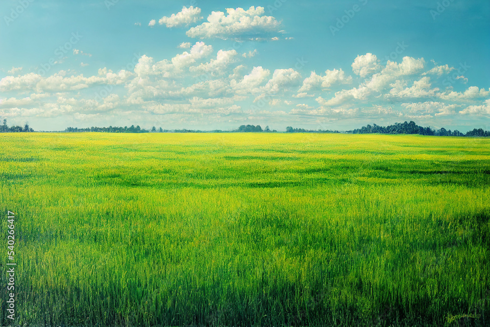 Obraz premium Green field, tree and blue sky. Great as a background,web banner.
