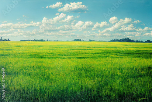 Green field, tree and blue sky. Great as a background,web banner.