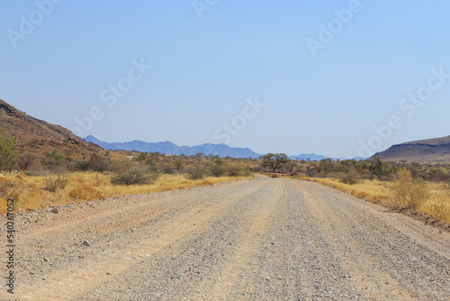 Namibian landscape along the gravel road. Khomas  Namibia.