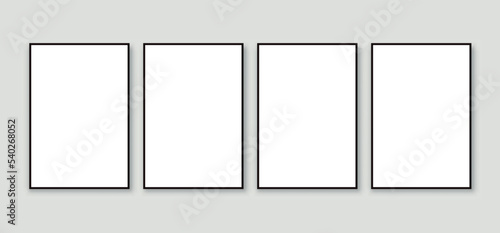 Photo picture frames on wall. Realistic picture black frame mockup. Home decoration. Vector stock