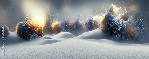 Abstract Winter Christmas background with, heavy snowfall, snowflakes in different shapes and forms, snowdrifts. Ice. Winter themed closeups. beautiful snow. 3d Illustration. 