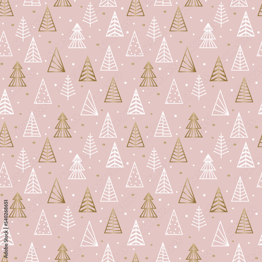 Golden Christmas trees. Concept of seamless pattern. Vector illustration