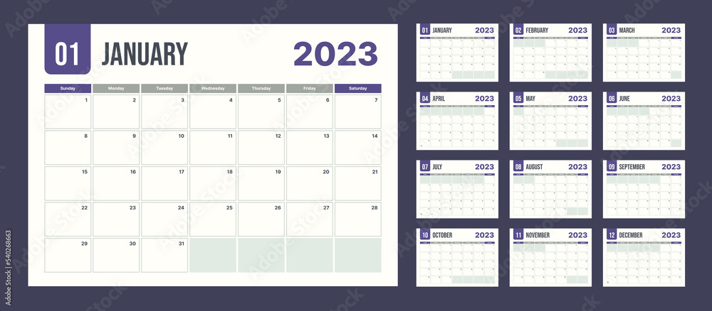 2023 calendar planner set for template corporate design week start on Sunday in color of the year. 2023 calendar planner set for template corporate design week start on Sunday in color of the year.