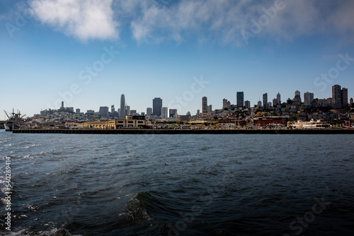 Skyline of San Franciso  California  from the Sea with Skykrapers and harbour