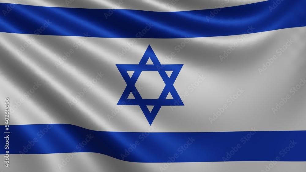 Render of the Israel flag flutters in the wind close-up, the national flag of Israel flutters in 4k resolution, close-up, colors: RGB. High quality 3d illustration Render of the Israel flag flutters in the wind close-up, the national flag of Israel flutters in 4k resolution, close-up, colors: RGB. High quality 3d illustration