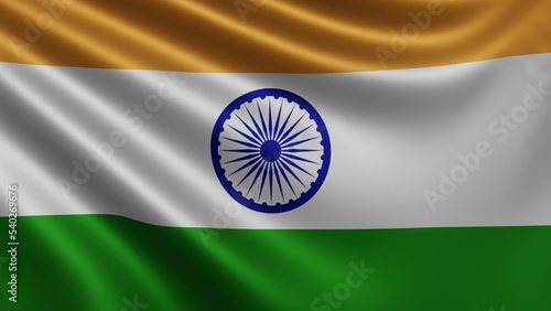 Render of the India flag flutters in the wind close-up, the national flag of India flutters in 4k resolution, close-up, colors: RGB. High quality 3d illustration