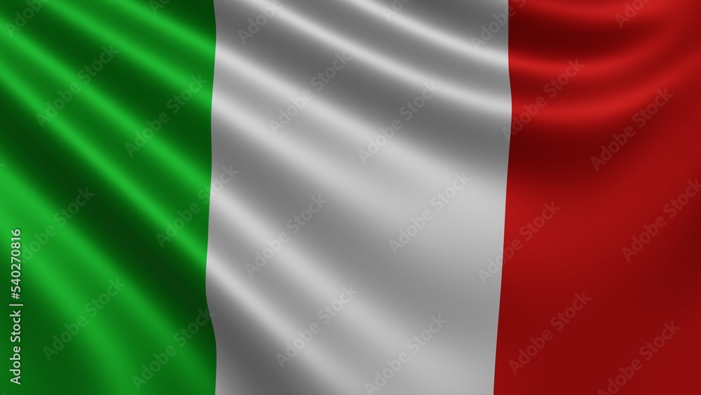 Obraz premium Render of the Italy flag flutters in the wind close-up, the national flag of Italy flutters in 4k resolution, close-up, colors: RGB. High quality 3d illustration