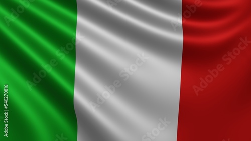 Render of the Italy flag flutters in the wind close-up, the national flag of Italy flutters in 4k resolution, close-up, colors: RGB. High quality 3d illustration