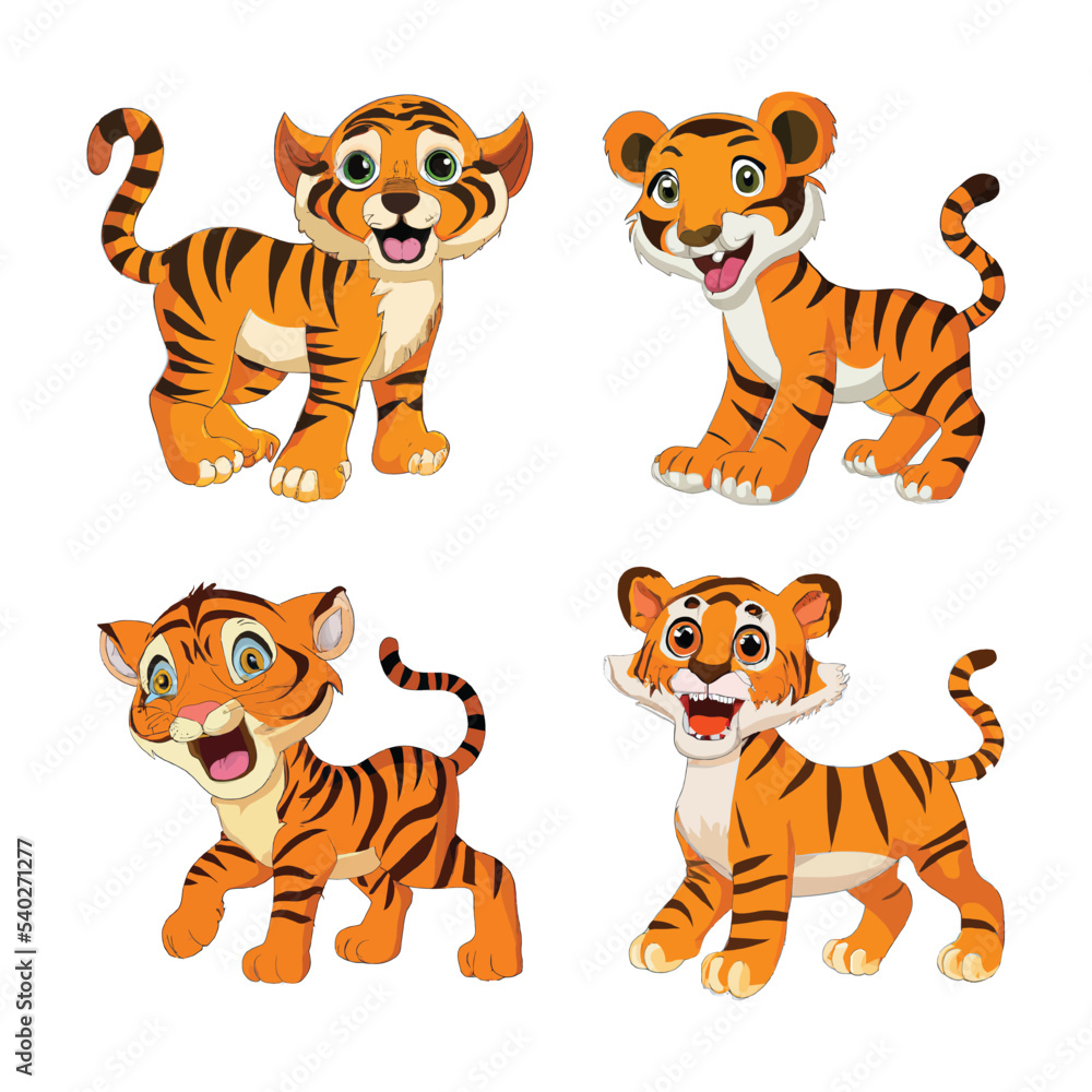 Set of cartoon baby tiger character art illustration Set of cartoon baby tiger character art illustration