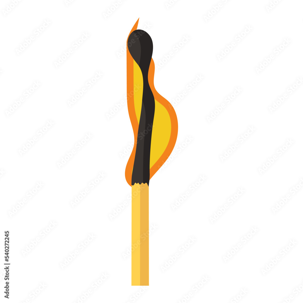Burning match animation and flame ignite wooden stick. Matchstick fire sequence isolated icon. Cartoon burnt step and element . Flammable match vector illustration
