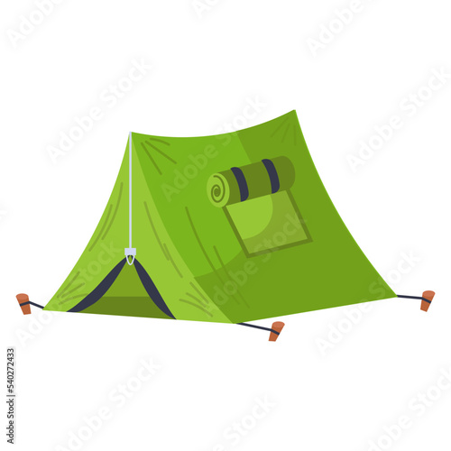 Tent camping vector illustration icon isolated white background. Outdoor travel adventure and summer recreation symbol. Tourism element and exploration equipment. Mountaineering object and canopy hike