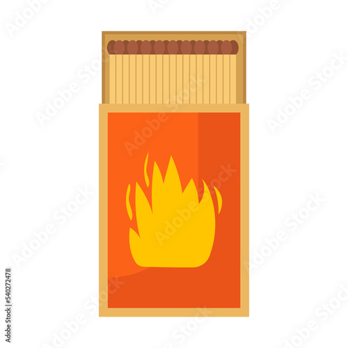 Matchbox vector illustration icon isolated white background. Match box with wooden stick and fire. Wooden danger flammable and symbol igniting. Household object and matchbook cardboard cartoon
