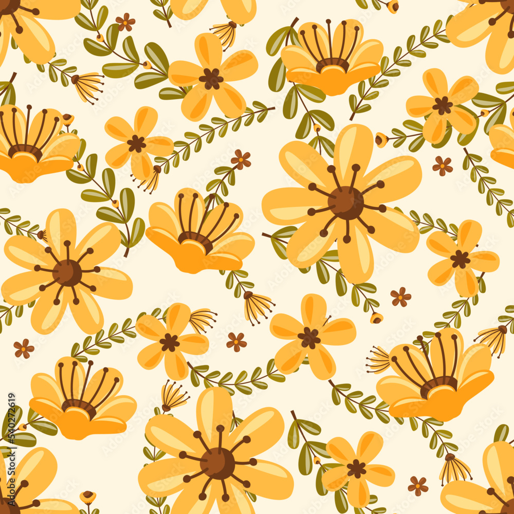 Floral vector artwork for apparel and fashion fabrics, Summer flowers wreath ivy style with branch and leaves. Seamless pattern background. Floral vector artwork for apparel and fashion fabrics, Summer flowers wreath ivy style with branch and leaves. Seamless pattern background.