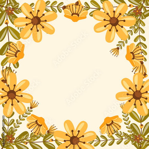 Vector shape of summer flowers frame  Floral border box label of wreath ivy style with branch and leaves.