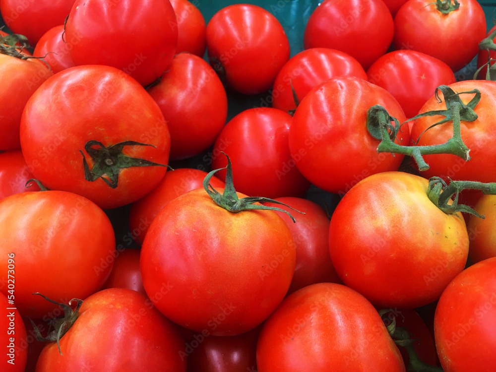 Tomatoes lying on a pile on top of each other, tomato texture. Selective focus