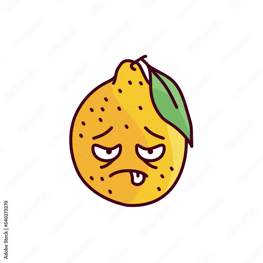 Fototapeta premium Tired lemon color line icon. Mascot of emotions