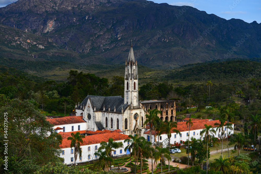 Late afternoon on the Serra do Caraça mountain range and the Santuário do Caraça, Caraça Nature Park, Catas Altas, Minas Gerais state, Brazil