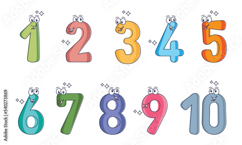 Numbers one to ten or 1-10 for kids math learning outline collection set. Group with fun and cute counting elements that's isolated and printable vector illustration. Preschool mathematics study.