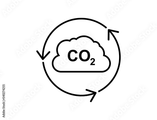 CO2 Carbon dioxide cloud inside circle arrows. Cloud linear icon with three arrows symbolizing the greenhouse effect. Carbon footprint concept. Release of toxic gases. Vector illustration