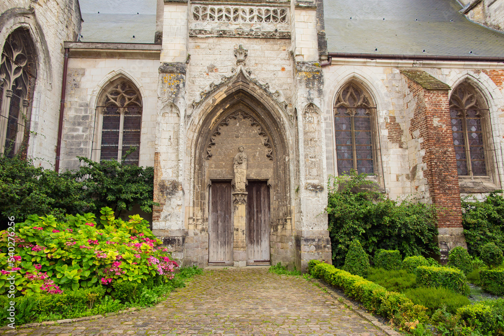 Entrance to the church of Saint Saulve church, Montreuil Sur Mer, France