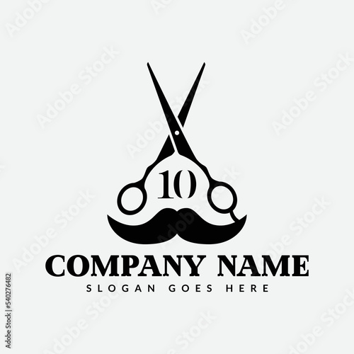 Salon and Hair Cutting Logo on Letter 10 Sign. Barber Shop Icon with Logotype Concept
