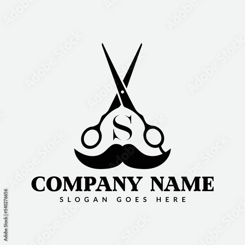 Salon and Hair Cutting Logo on Letter S Sign. Barber Shop Icon with Logotype Concept