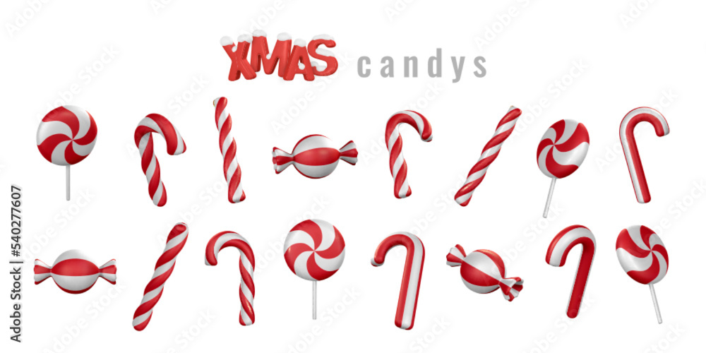 Set of 3d Christmas candies. Template for xmas or New Year greeting card. Vector illustration Set of 3d Christmas candies. Template for xmas or New Year greeting card. Vector illustration
