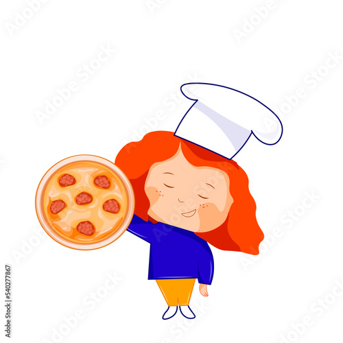 vector illustration of pizza. pizza. pizzeria. the girl holds a pizza in her hands. pizzaiola pizza ad banner, advertising a profitable discount for a pizzeria