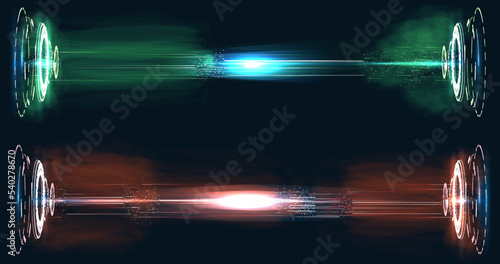 Circular portals, a teleport with a hologram. Projector or teleportation podium of the magic circle. Level up effect. Realistic teleportation portal.