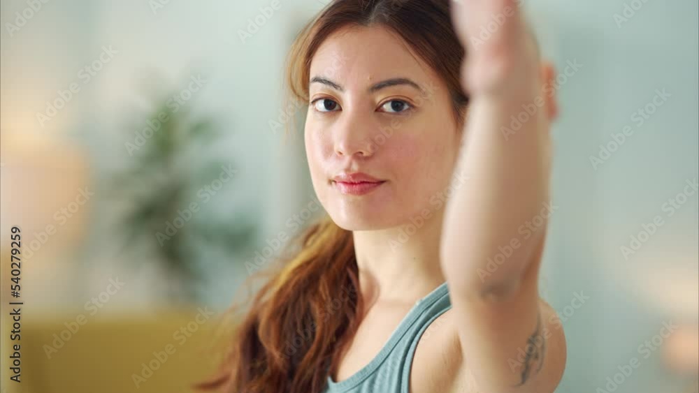 Fitness, yoga or woman stretching in house living room for workout, training or zen meditation exercise. Peace, pilates or relax girl at home for sport, health or wellness spiritual mindset balance Fitness, yoga or woman stretching in house living room for workout, training or zen meditation exercise. Peace, pilates or relax girl at home for sport, health or wellness spiritual mindset balance