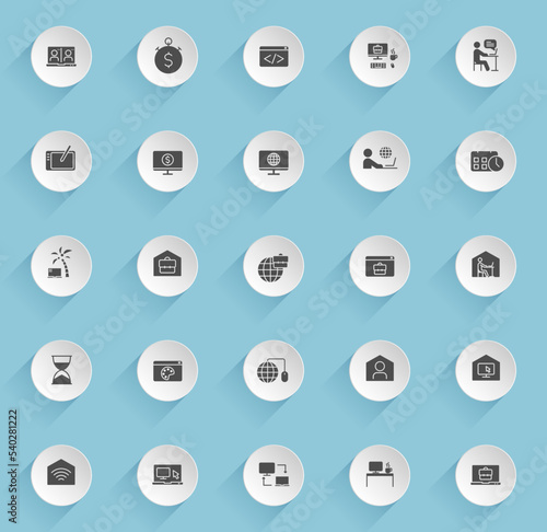 remote work line icons in two colors isolated on white background. work at home blue icon set for web design, ui, mobile apps, print polygraphy and promo business