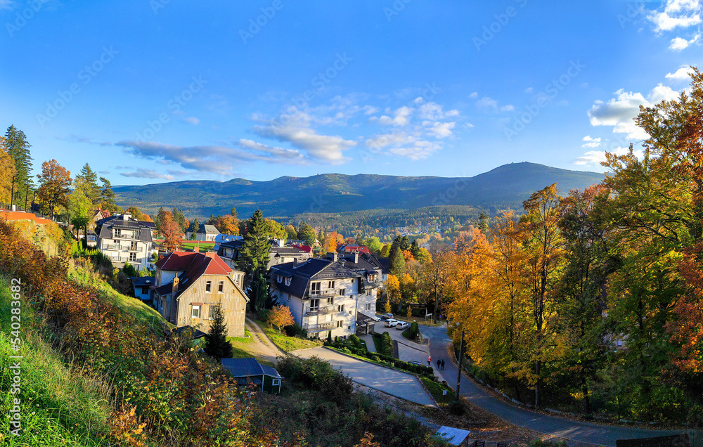 view of beautiful mountains and town Szklarska Poreba, Poland