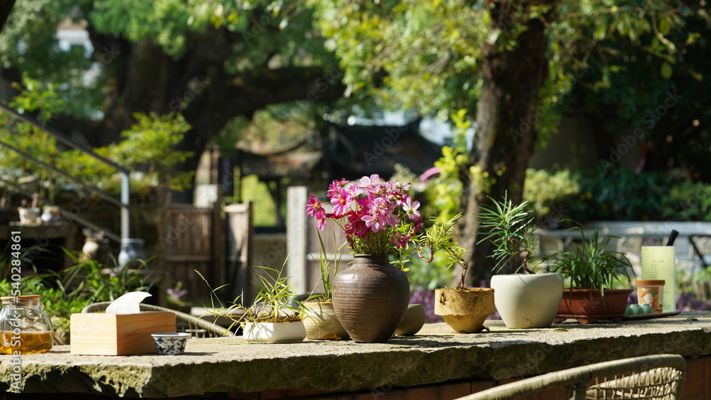 The beautiful traditional Chinese village view with the classical architecture and fresh green trees as background The beautiful traditional Chinese village view with the classical architecture and fresh green trees as background