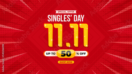 11.11 singles day sale, Shopping day sale vector background illustration for banner, poster, social media feed