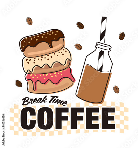 コーヒーとドーナツのイラストレーション