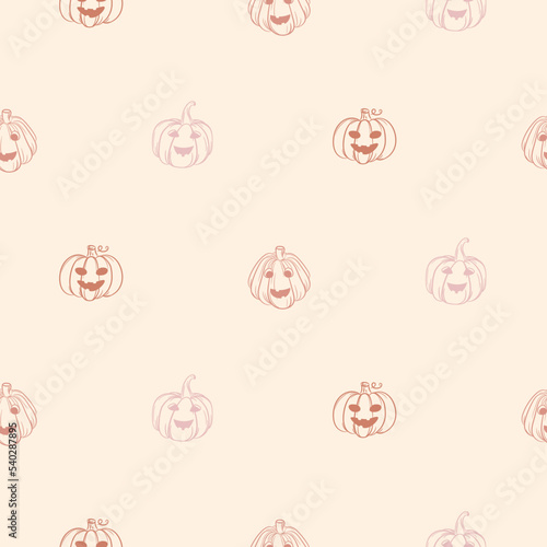 Fall Autumn harvest pumpkins orange tender seamless pattern background. Cute hand drawn tiny pumpkins