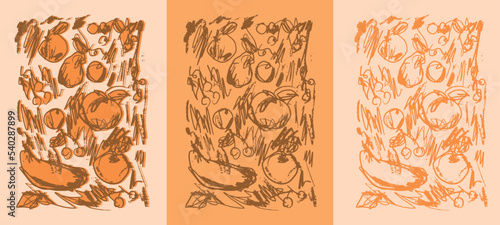 Abstract autumn garden harvest design. Linear rough sketch style. Fall vector illustration