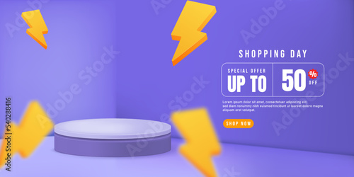 3D discount up to 50 persen sale podium. Flash Sale podium elegant background. photo