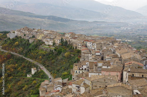 Overview of Pacentro (AQ) - One of the most beautiful villages in Italy: the town that gave birth to pop star Madonna and US Secretary of State Mike Pompeo - Abruzzo	 photo