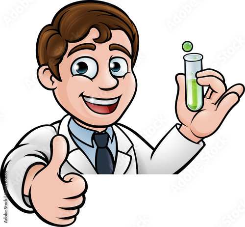 Cartoon Scientist Holding T...