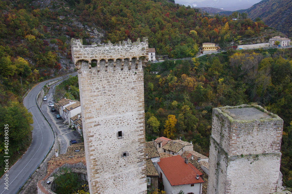 Pacentro - Abruzzo - Italy - The imposing towers of the Cantelmo castle overlook the characteristic village