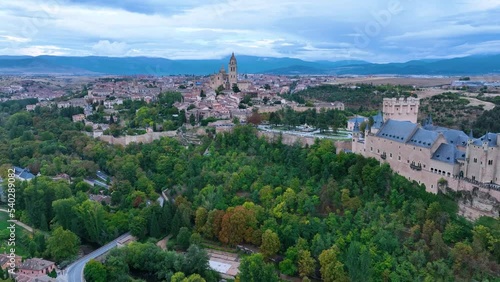 Wallpaper Mural Panoramic view of the city of Segovia with the Alcazar and the Cathedral. Aerial view from a drone. Province of Segovia. Castile and Leon. Spain. Europe Torontodigital.ca