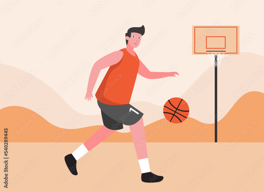 Fototapeta premium man playing basketball in the field while dribbling the ball