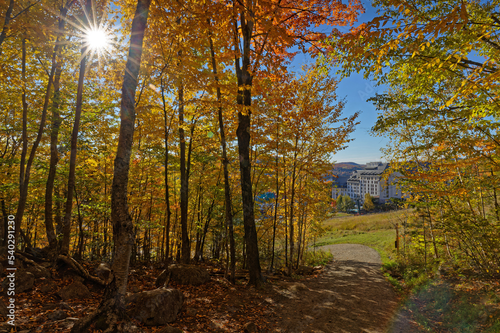 TREMBLANT, CANADA, October 4, 2022 : The village during fall season. Mont Tremblant Ski Resort (commonly referred to as Tremblant) is a year-round resort in the Laurentian Mountains. TREMBLANT, CANADA, October 4, 2022 : The village during fall season. Mont Tremblant Ski Resort (commonly referred to as Tremblant) is a year-round resort in the Laurentian Mountains.